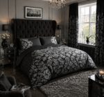 Floral Damask Duvet Cover Set - Black - Image 2