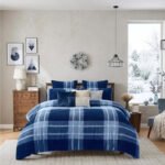Teddy Fleece Check Duvet Cover Set Navy