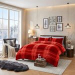 Teddy Fleece Check Duvet Cover Set Red