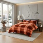 Teddy Fleece Check Duvet Cover Set Terracotta