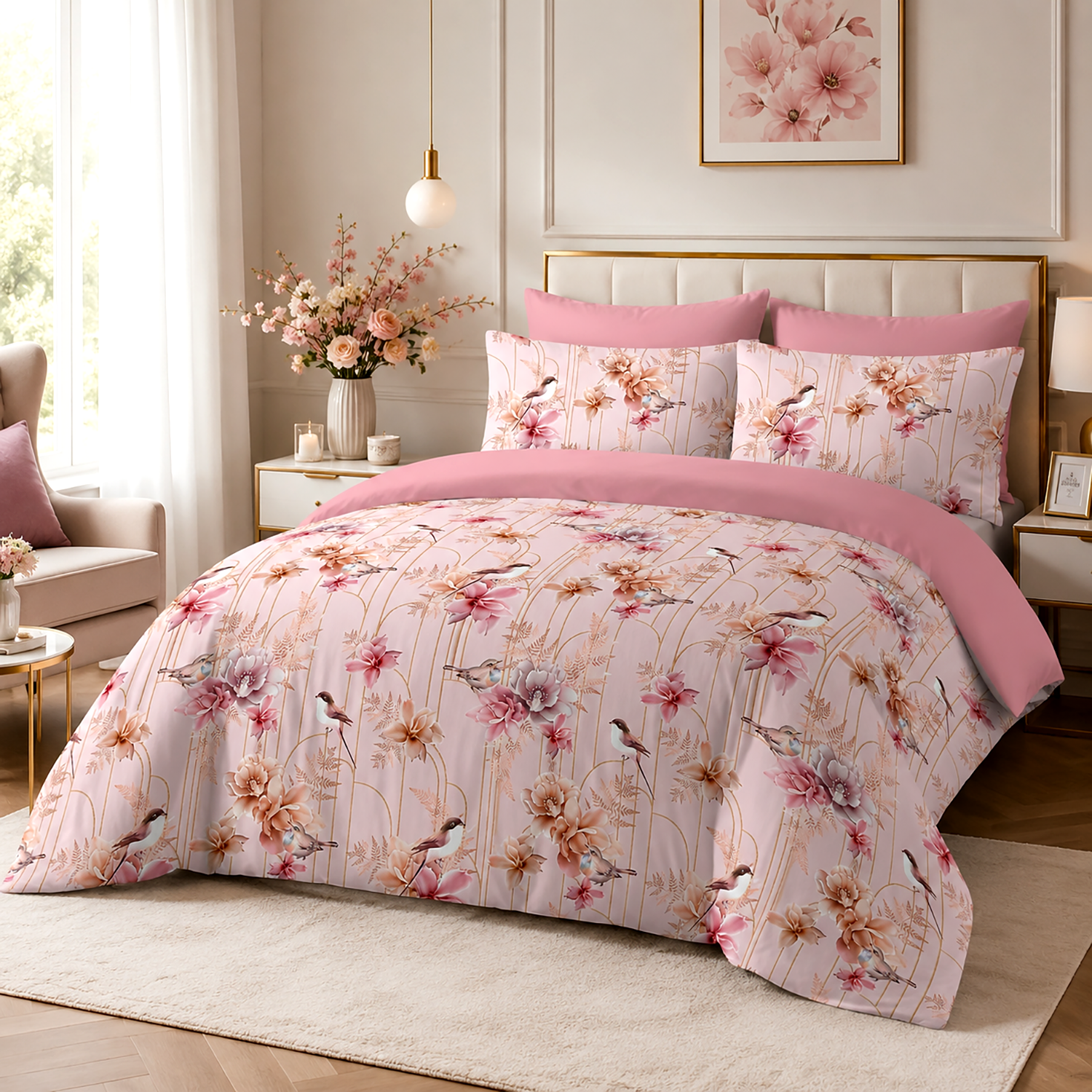 1 Sparrow Flower Duvet Cover Set - Blush Pink