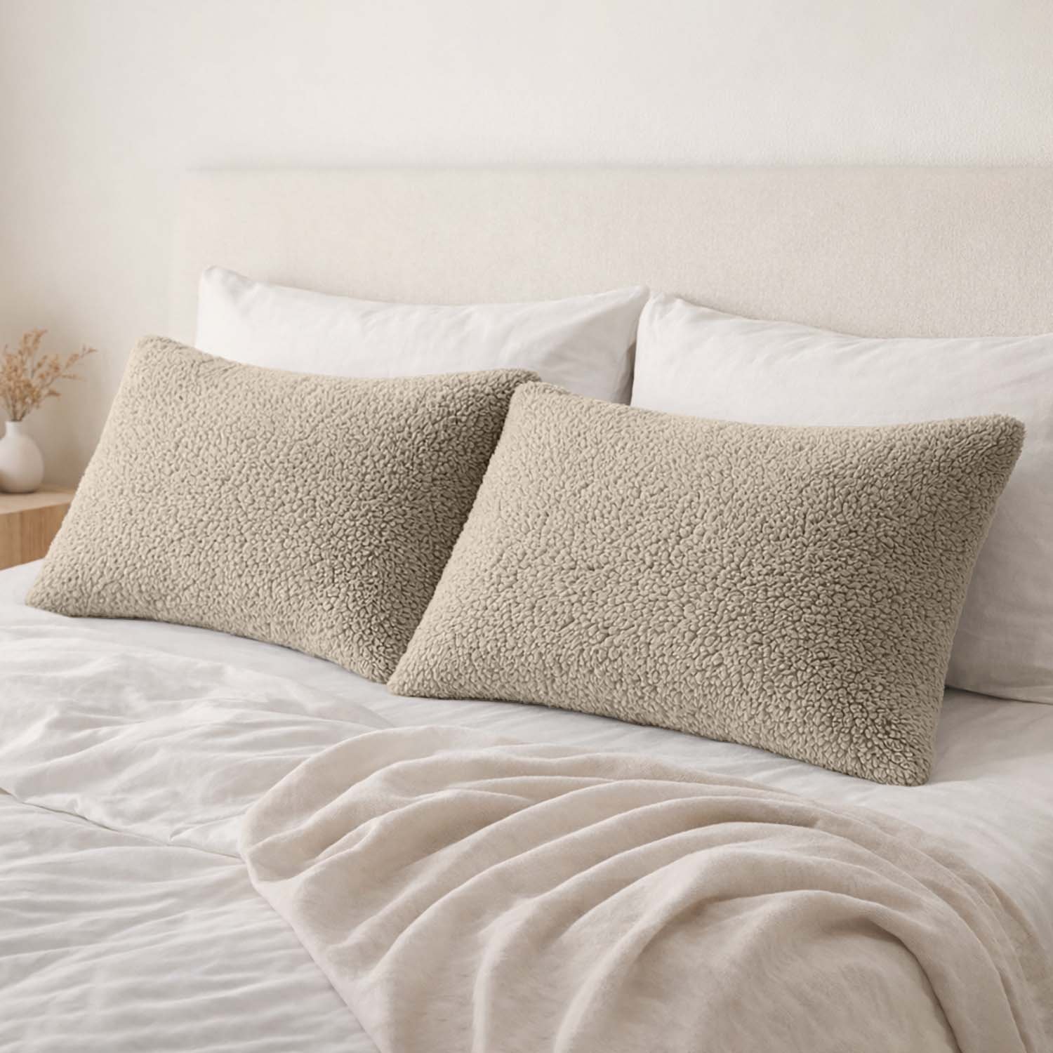 1 Premium Soft Teddy Fleece Pillows - Mink - Image 1