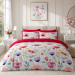 Flower Leaves Pattern Duvet Cover Set - Red