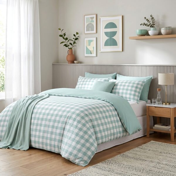 Premium Microfibre Duvet Cover Set – White Check Pattern