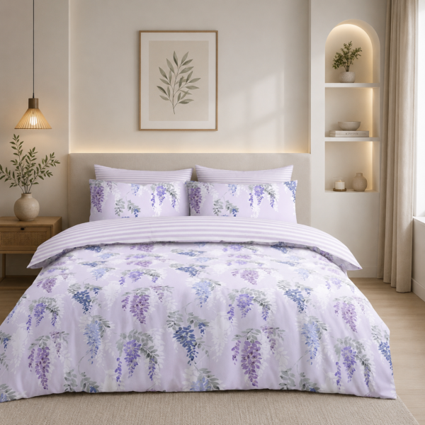 Botanical Leaf Duvet Cover Set - Purple