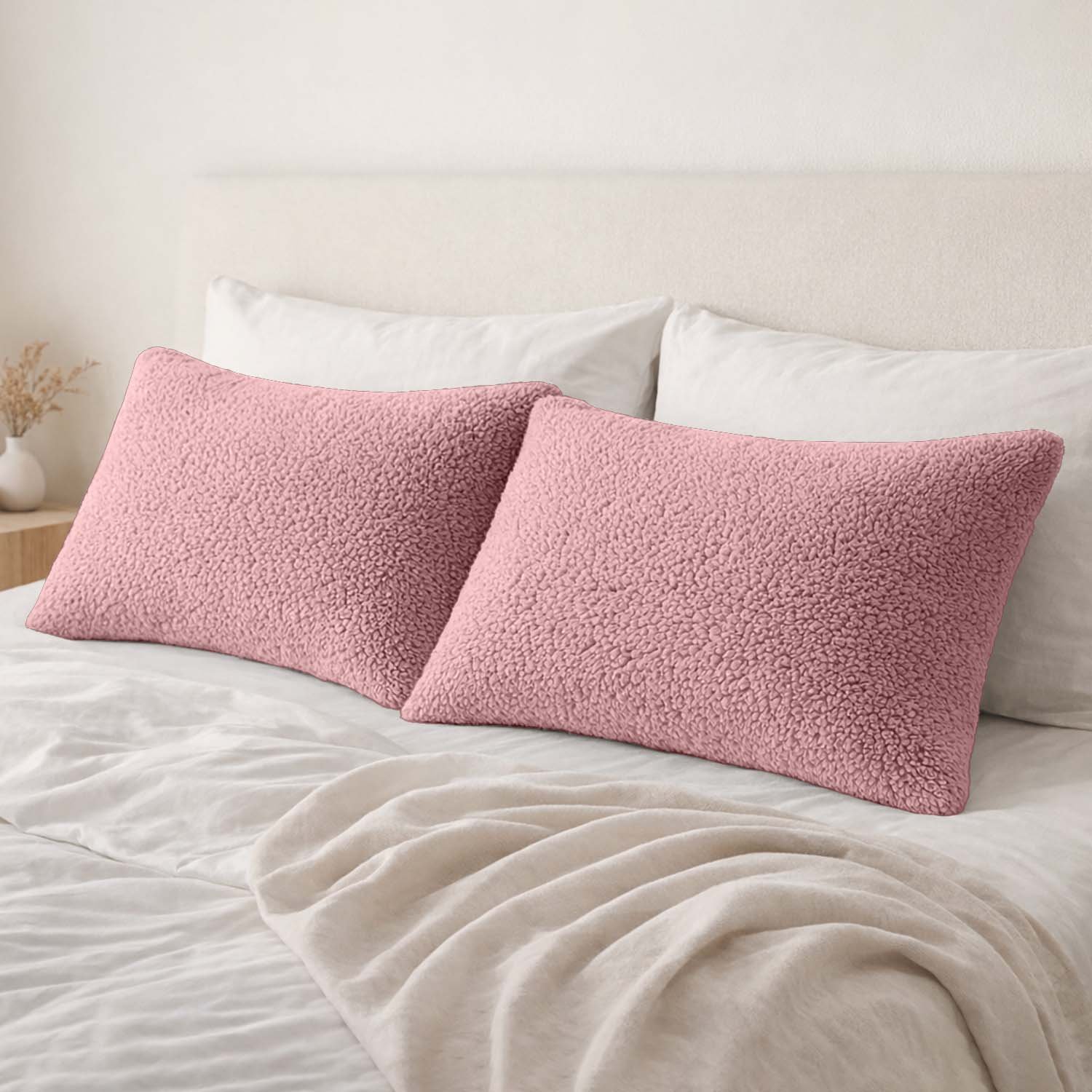1 Premium Soft Teddy Fleece Pillows - Pink - Image 1