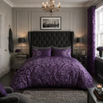 Floral Damask Duvet Cover Set - Purple - Image 2