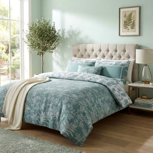 Reversible Forest Leaf Duvet Cover Set - Duck Egg