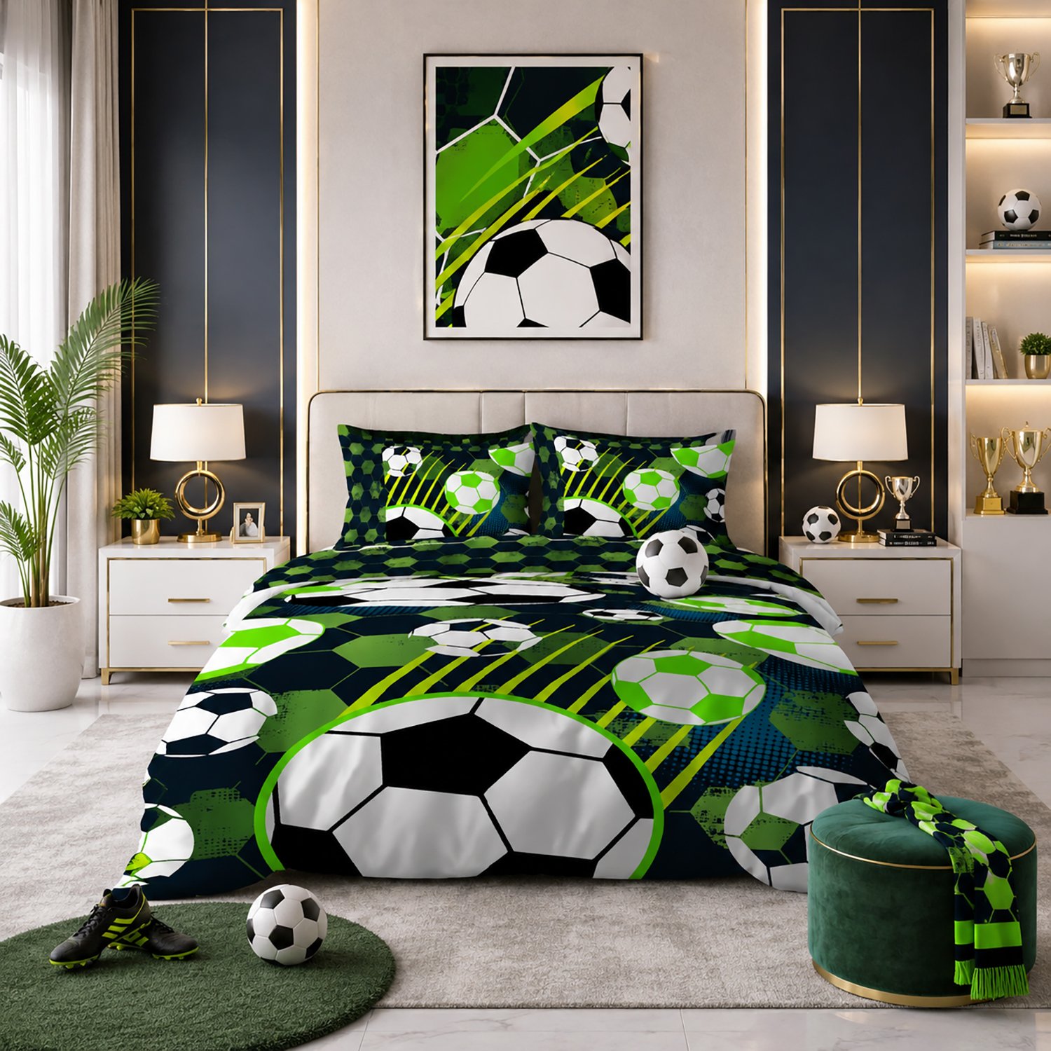 1 Kids' Sports Football Duvet Cover Set - Green