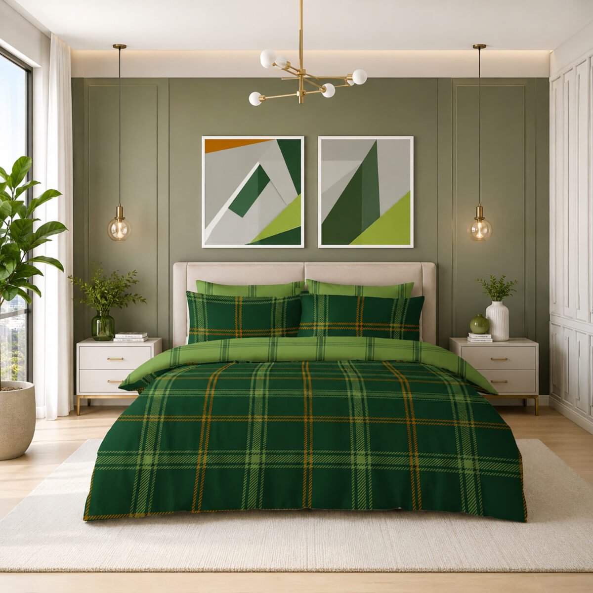 Luxury Forest Check Complete Bedding Set - Green