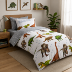 Soft Dino Adventure Duvet Cover Set - White/Grey
