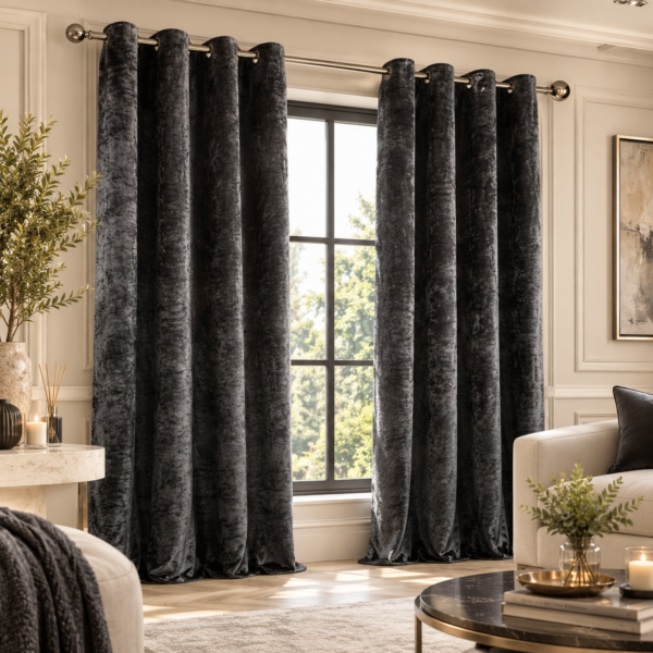 Crushed Velvet Blackout Curtains - Charcoal