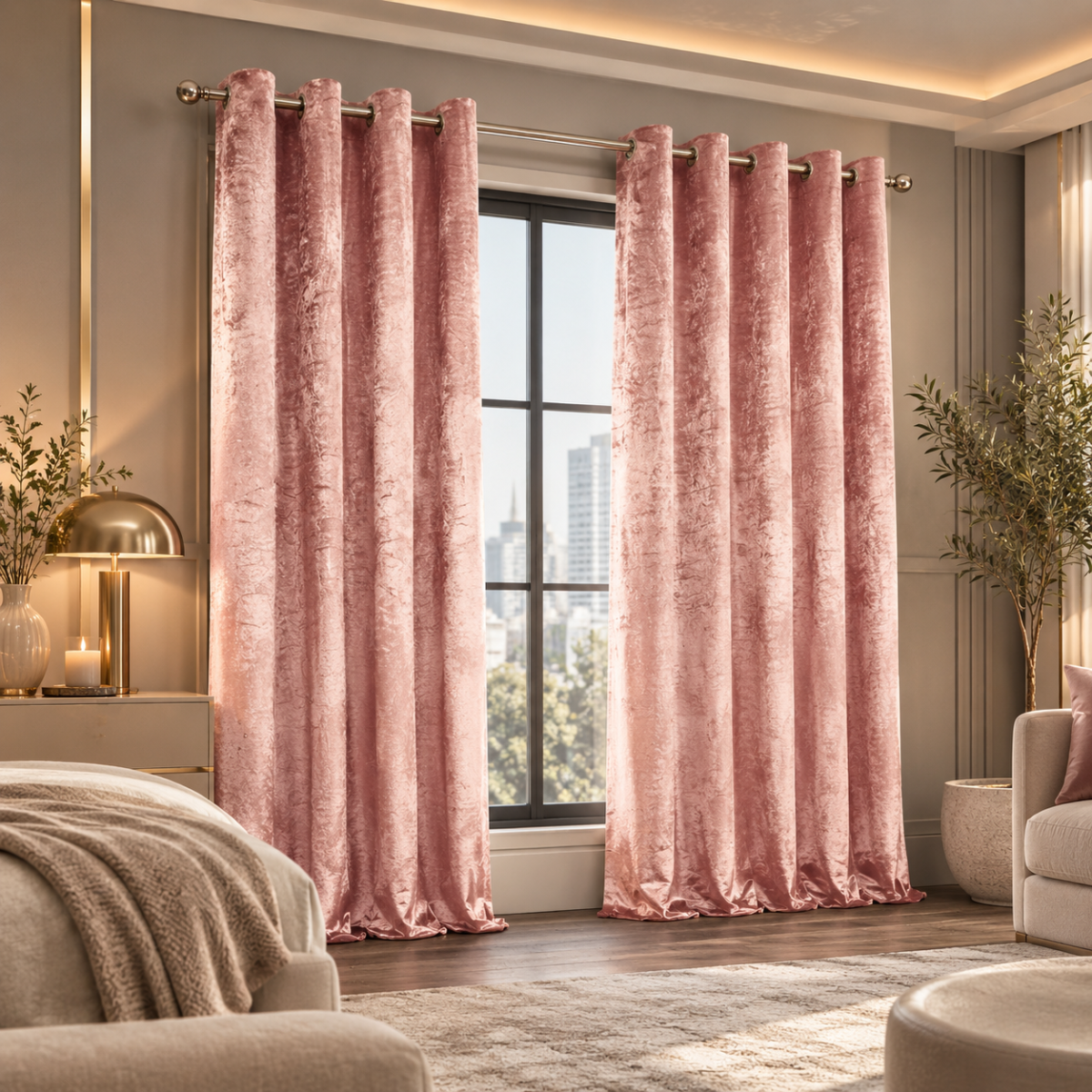 Crushed Velvet Blackout Curtains - Blush Pink