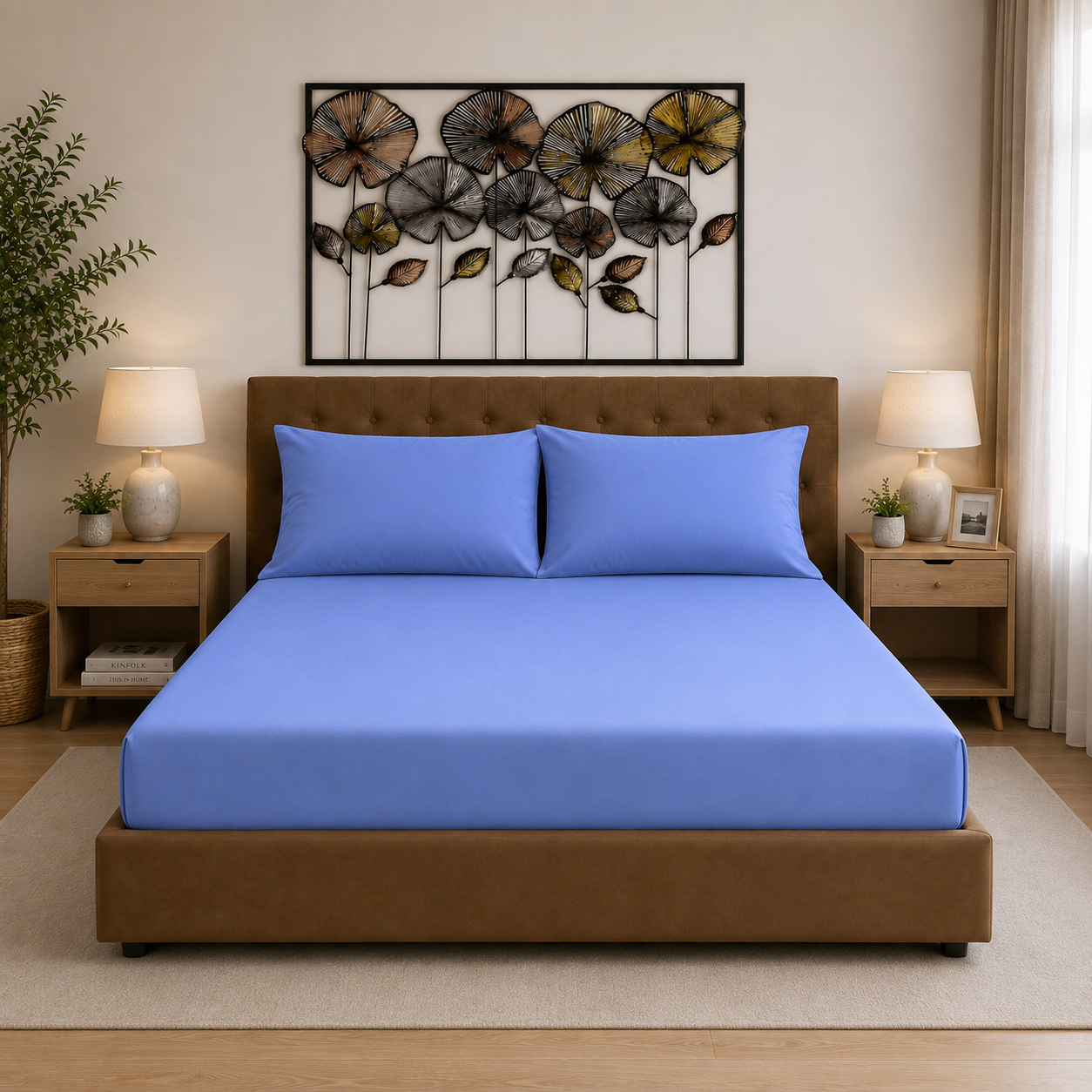 1 Microfibre Deep Fitted Sheet Sky Blue