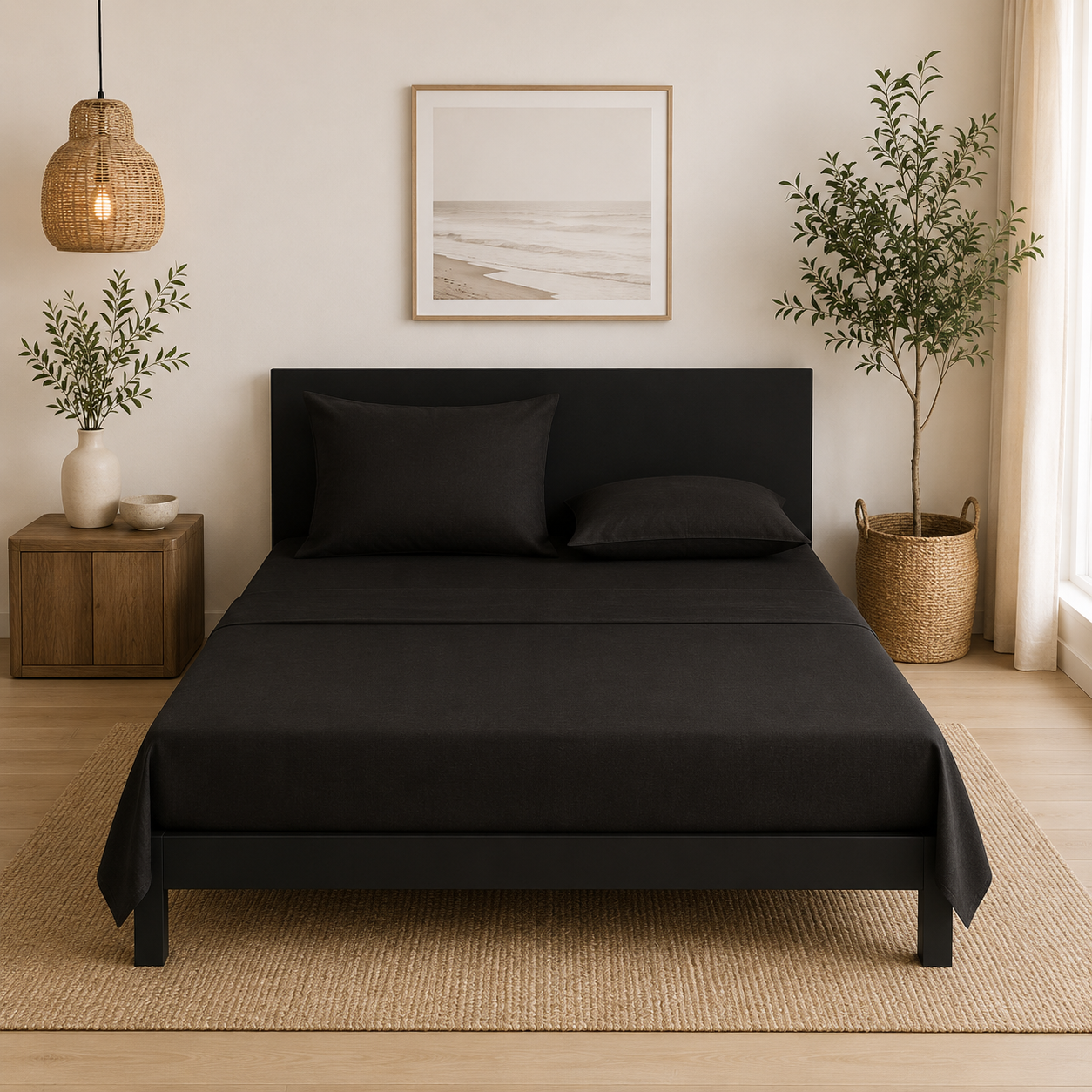1 Super Soft Breathable Flat Bed Sheet - Black