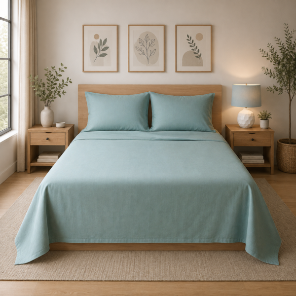 Super Soft Breathable Flat Bed Sheet - Duck Egg