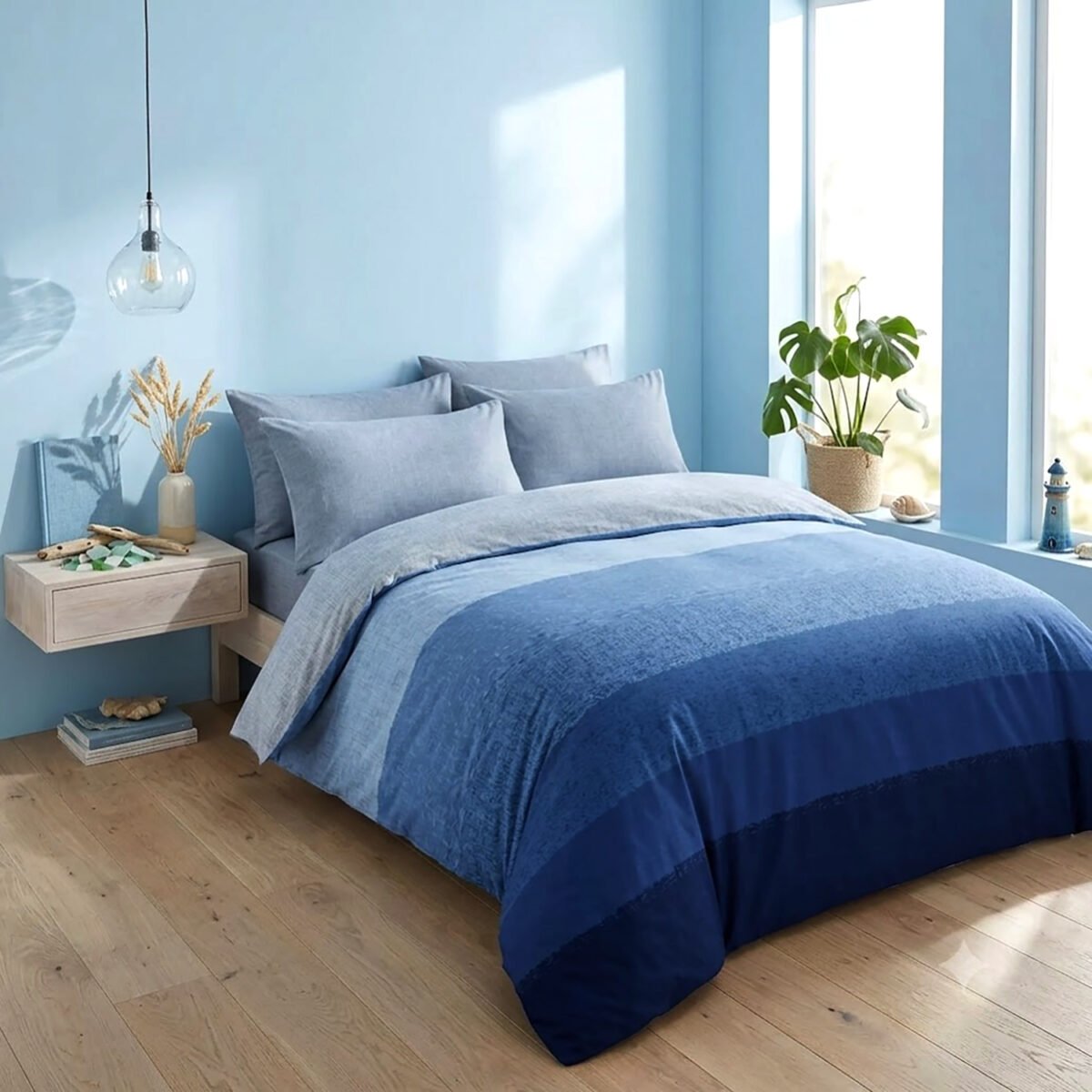 Ombre Stripe Duvet Cover Set Navy Blue