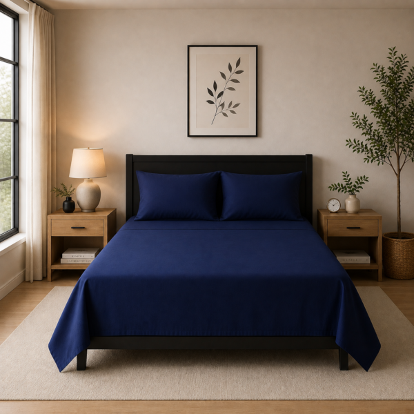 Super Soft Breathable Flat Bed Sheet - Navy