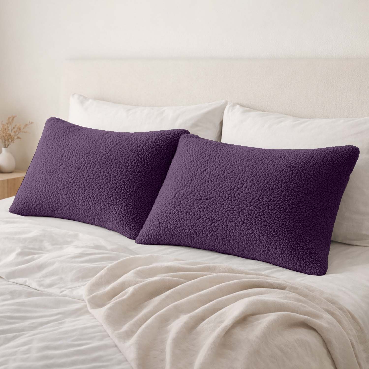 1 Premium Soft Teddy Fleece Pillows - Aubergine - Image 1