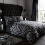 Floral Damask Duvet Cover Set - Black