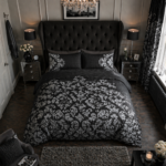 Floral Damask Duvet Cover Set - Black - Image 3