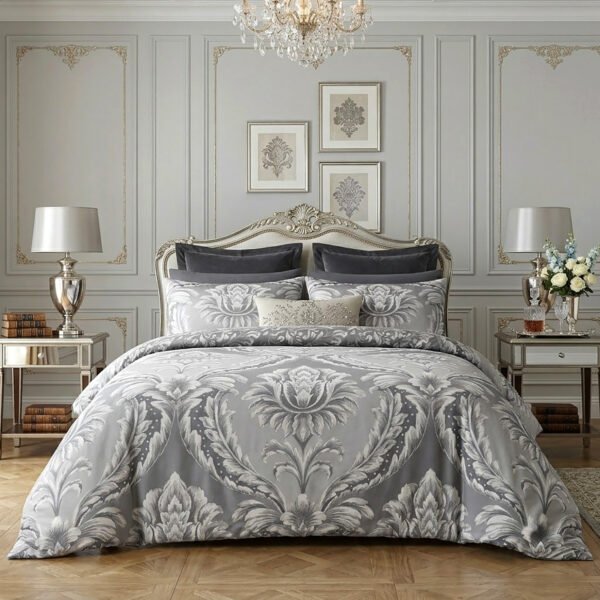 Damask Duvet Cover Set Grey