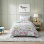 Kids Dinosaur Duvet Cover Set – Mint Green/Grey