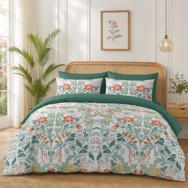 Botanical Floral Duvet Cover Set - Green