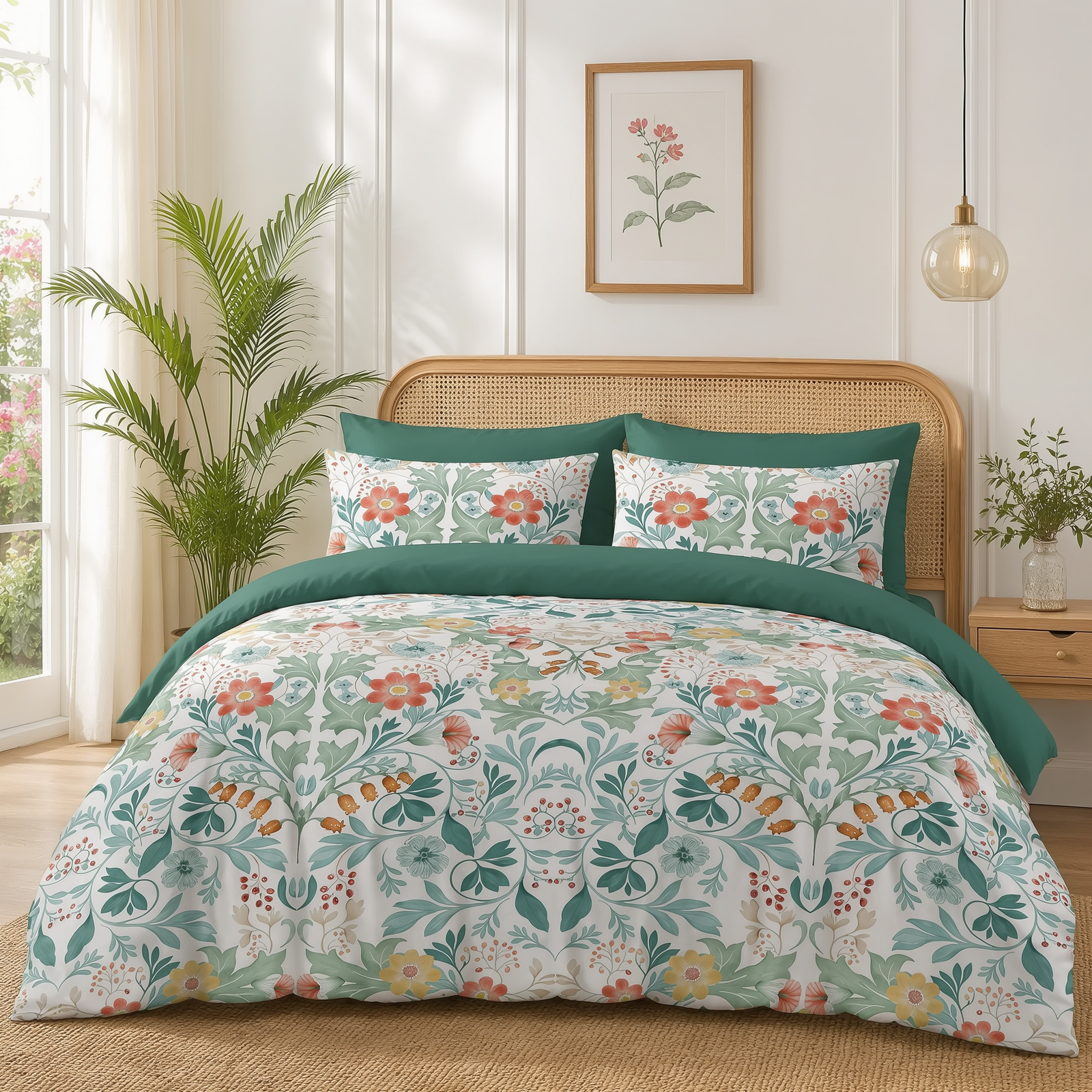 2 Botanical Floral Duvet Cover Set - Green