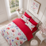 Flower Leaves Pattern Duvet Cover Set - Red