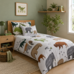 Modern Kids Animal Safari Duvet Cover Set - Grey