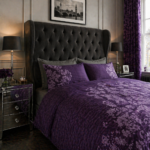 Floral Damask Duvet Cover Set - Purple - Image 3