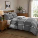 Modern Textured Check Duvet Cover Set - Grey