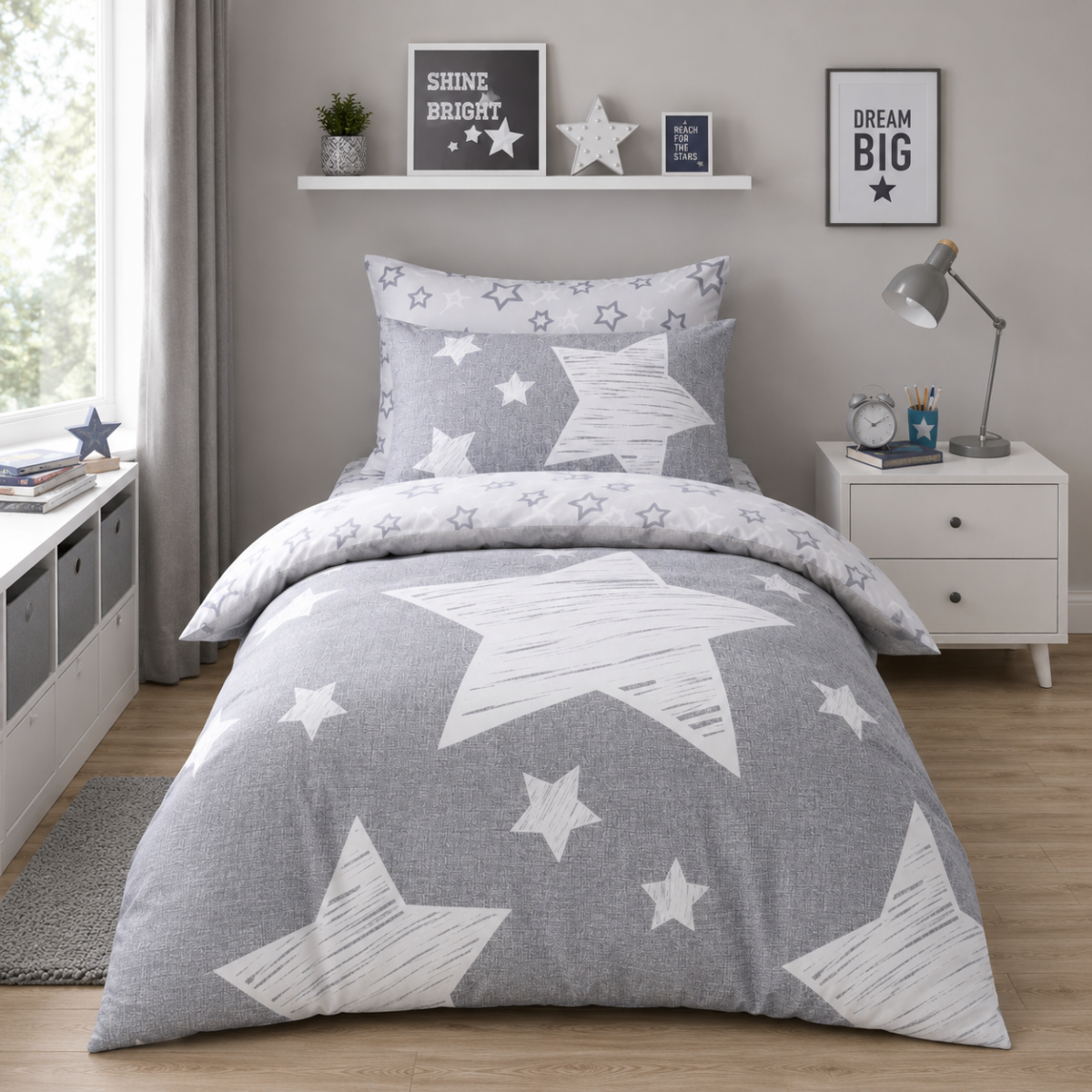 Modern Kids Star Duvet Cover Set - Grey