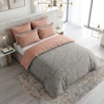 Striped Complete Bedding Set Reversible - Pink/Grey