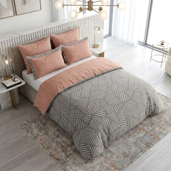 Striped Complete Bedding Set Reversible - Pink/Grey