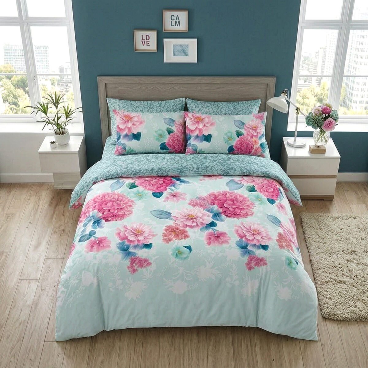 Luxury Floral Complete Bedding Set - Aqua