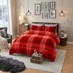 Teddy Fleece Check Duvet Cover Set Red
