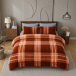 Teddy Fleece Check Duvet Cover Set Terracotta