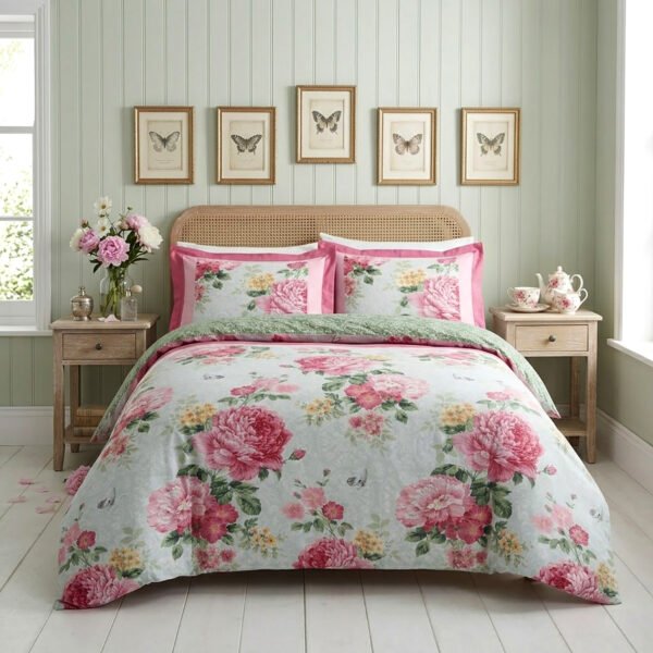 Floral Complete Bedding Set - Sage Green/Pink