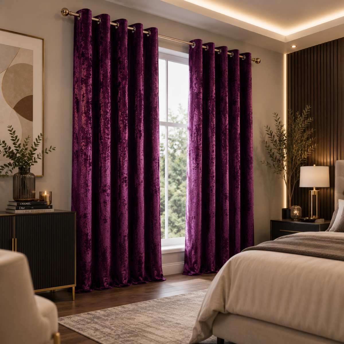 Crushed Velvet Blackout Curtains - Aubergine