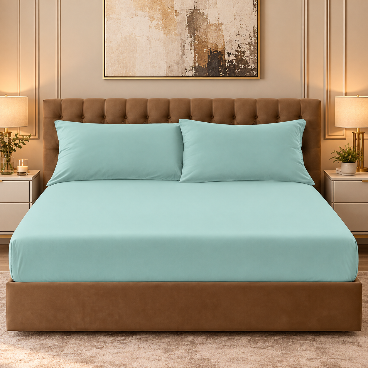 2 Microfibre Deep Fitted Sheet Duck Egg