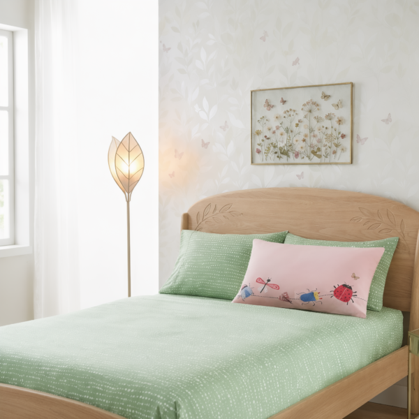 Kids Flying Insects Pattern Sheet Cover Set - Mint Green/Pink