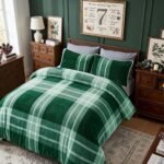 Teddy Fleece Check Duvet Cover Set Dark Green