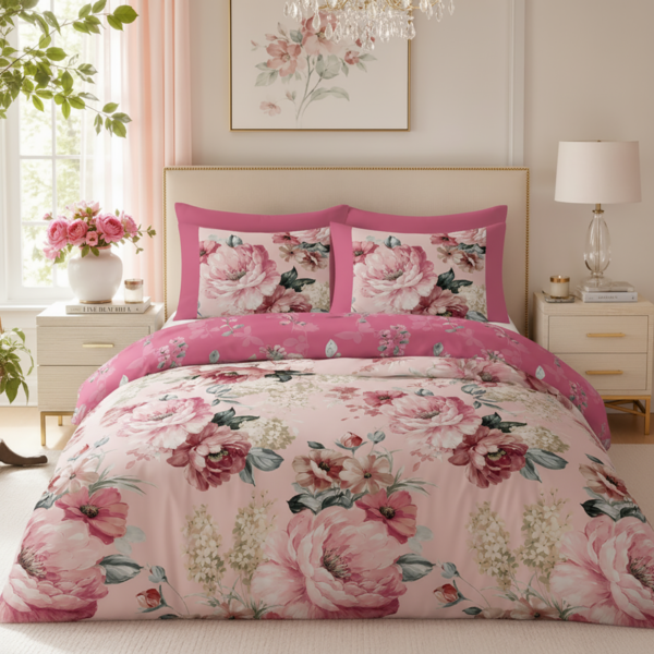 Luxury Butterfly Floral Duvet Cover Set - Pink