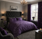 Floral Damask Duvet Cover Set - Purple - Image 4