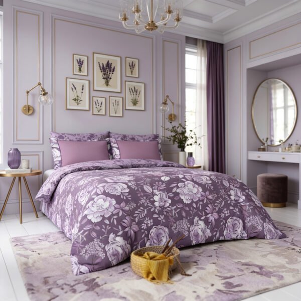 Floral Complete Bedding Set Polycotton - Purple