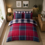 Modern Textured Check Duvet Cover Set - Red