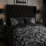 Floral Damask Duvet Cover Set - Black - Image 4