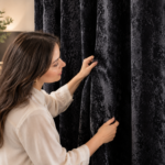 Crushed Velvet Blackout Curtains - Black - Image 3
